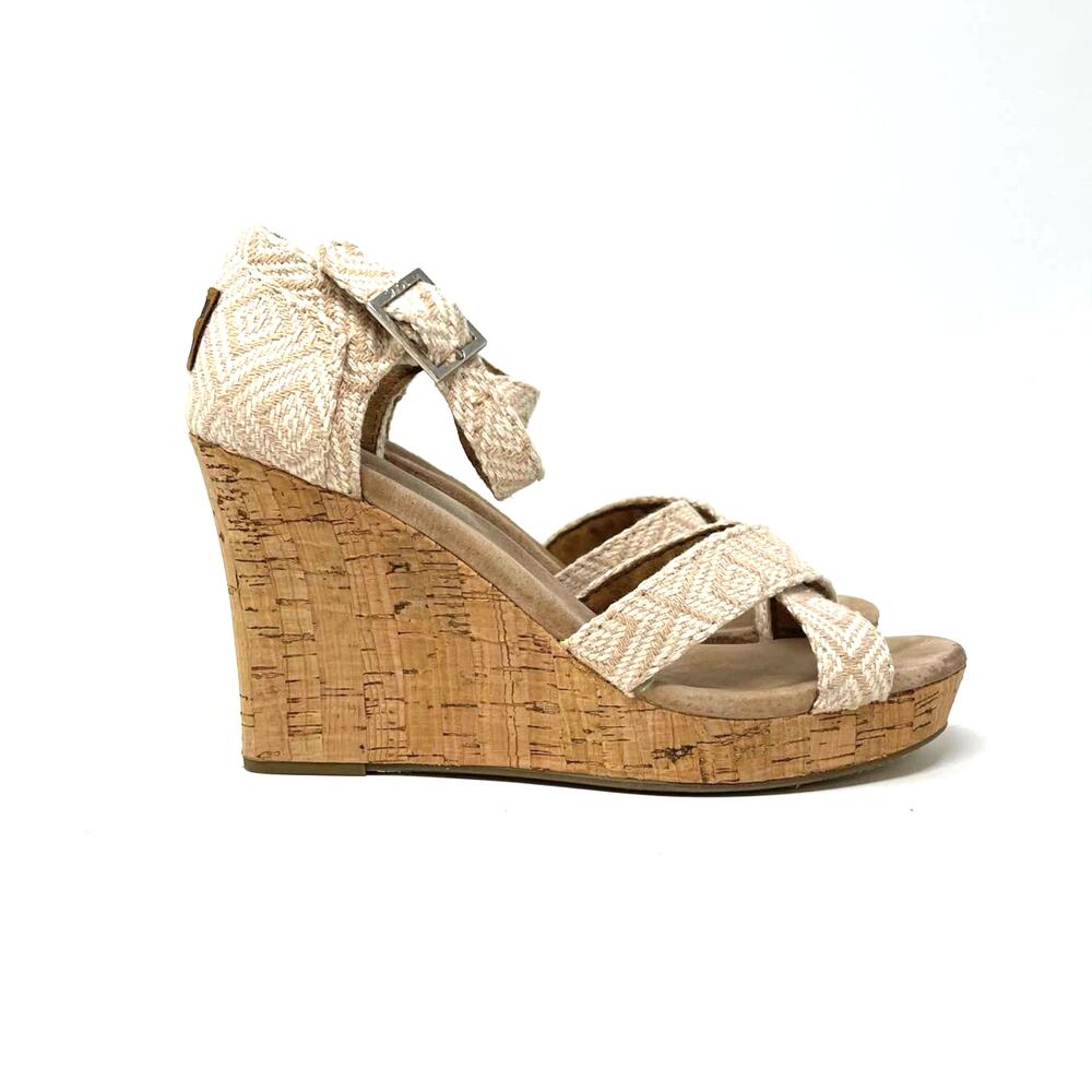Toms Strappy Wedge Natural Woven Sandals Women's Size‎ 7